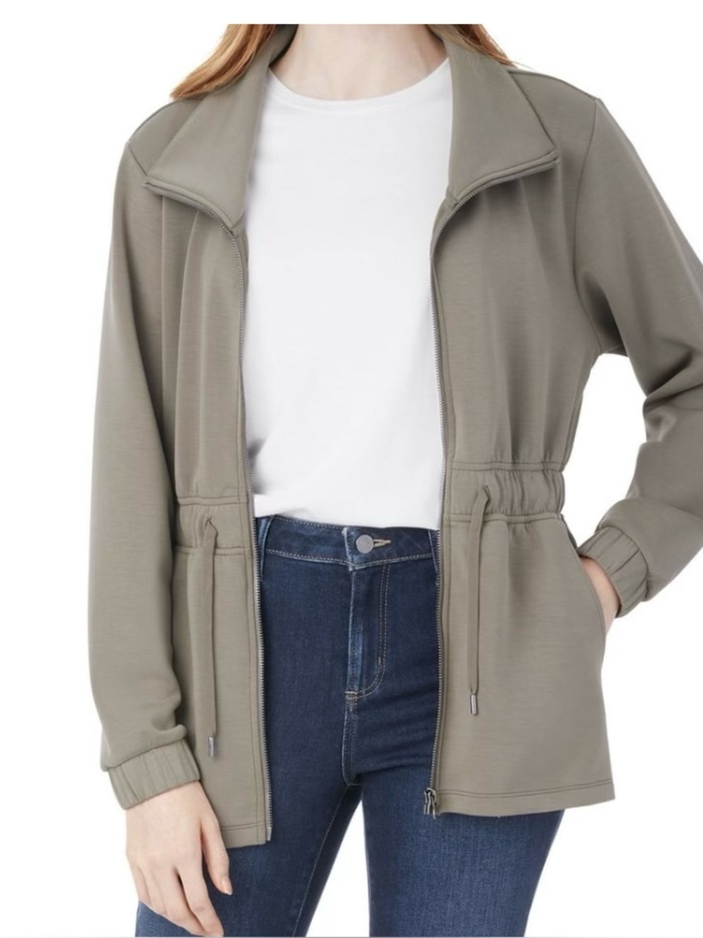 🍁NWOT-Members Mark Relaxed Drawstring Zip-Front Khaki Sand washed Jacket size xl